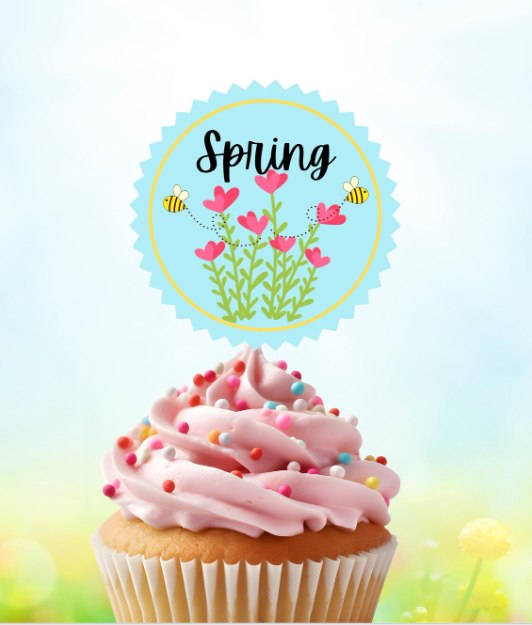 Spring Cupcake Toppers Printable 3", Hello Spring - Payhip