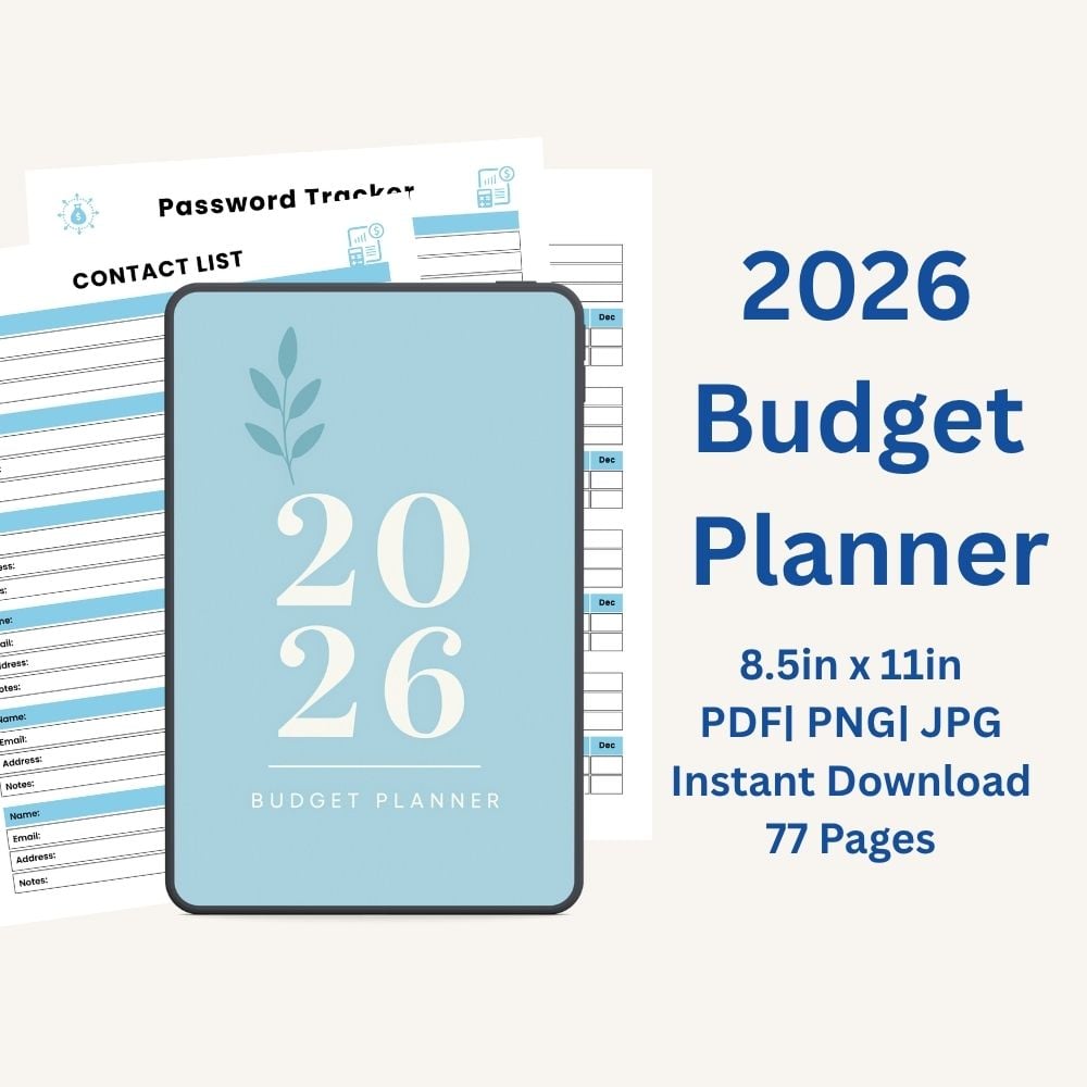 2026 budgeting workbook printable instant access