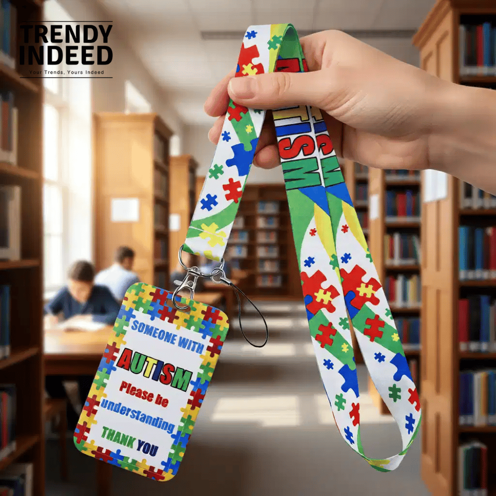 Work badge neck strap with autism awareness theme