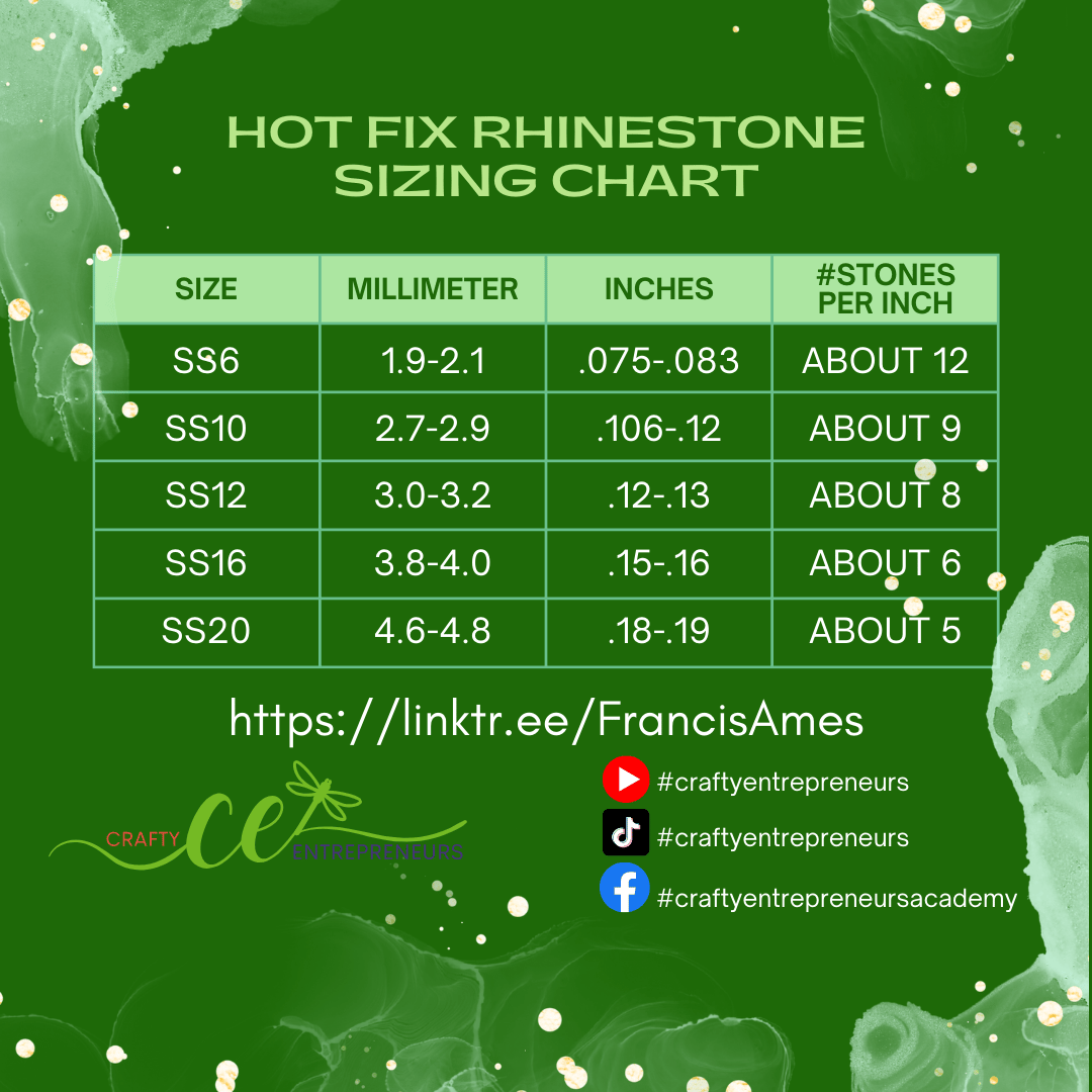 Hot Fix Rhinestone Sizing Chart