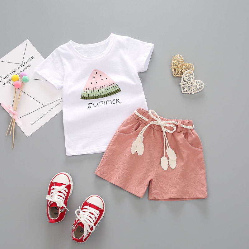 Watermelon print girls T-shirt and drawstring shorts set