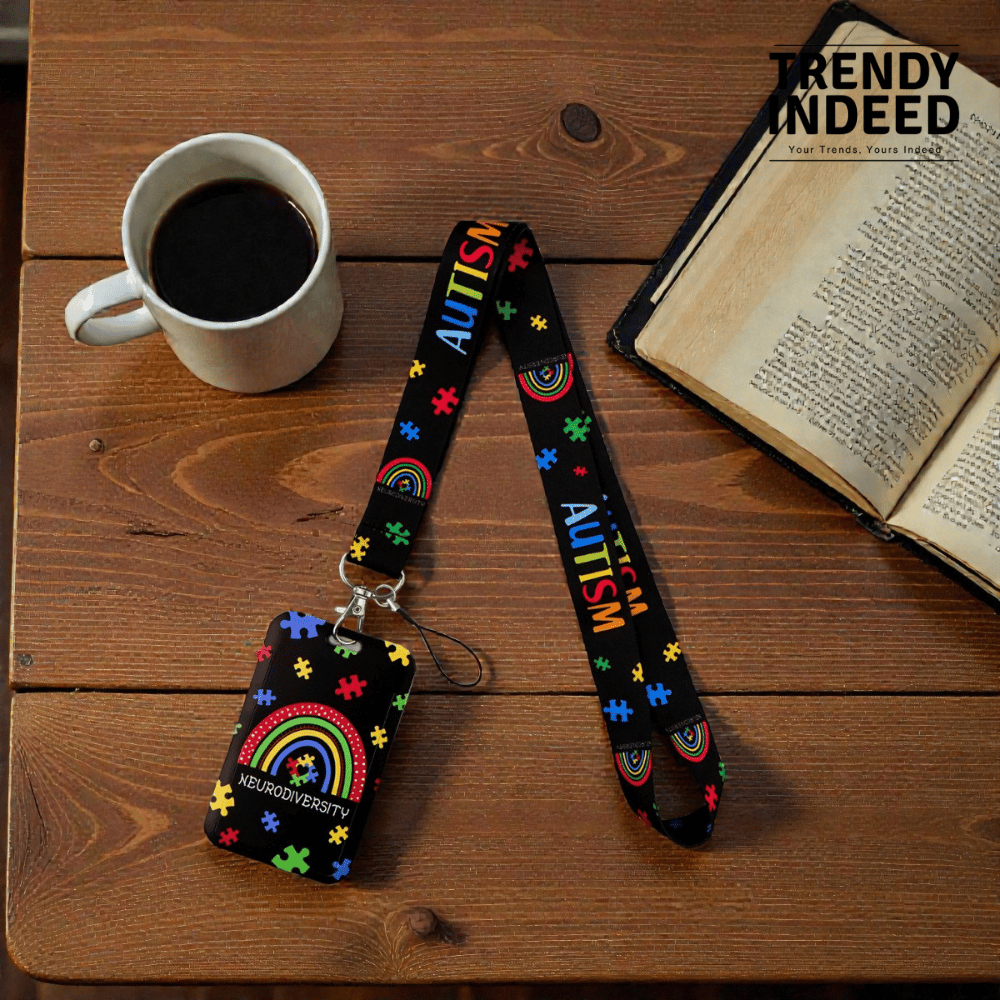 Neurodiversity rainbow puzzle ID neck strap for students