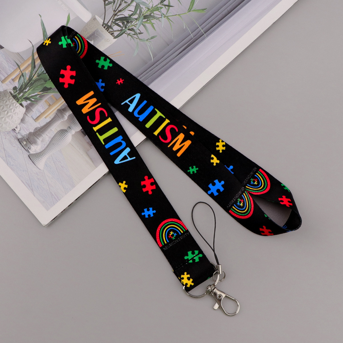 Rainbow puzzle pattern ID lanyard for school and work