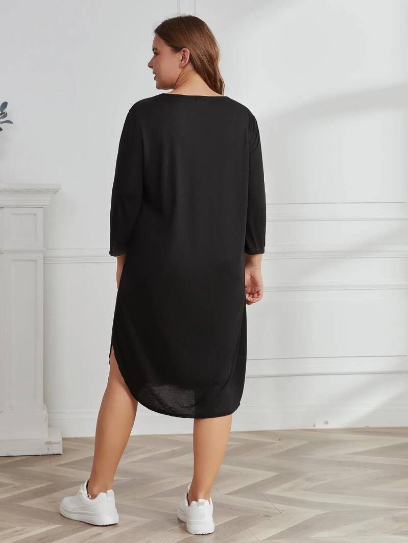 Elegant curvy women long sleeve loose dress