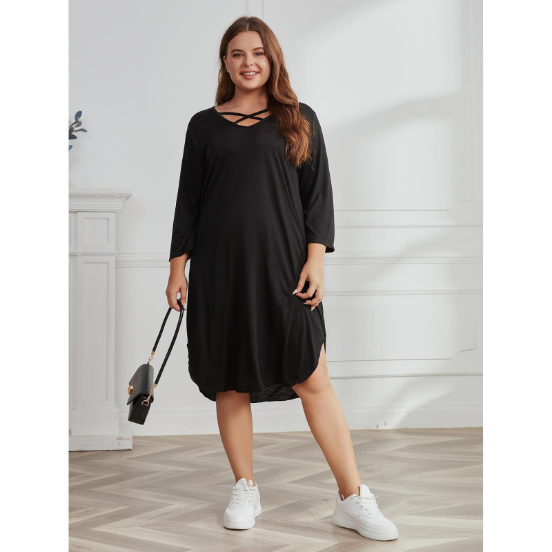 Casual fashion plus size long sleeve maxi dress