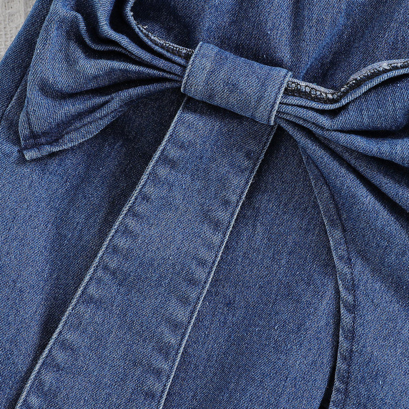 Girls denim suit vest and bow culottes summer 2-piece outfit