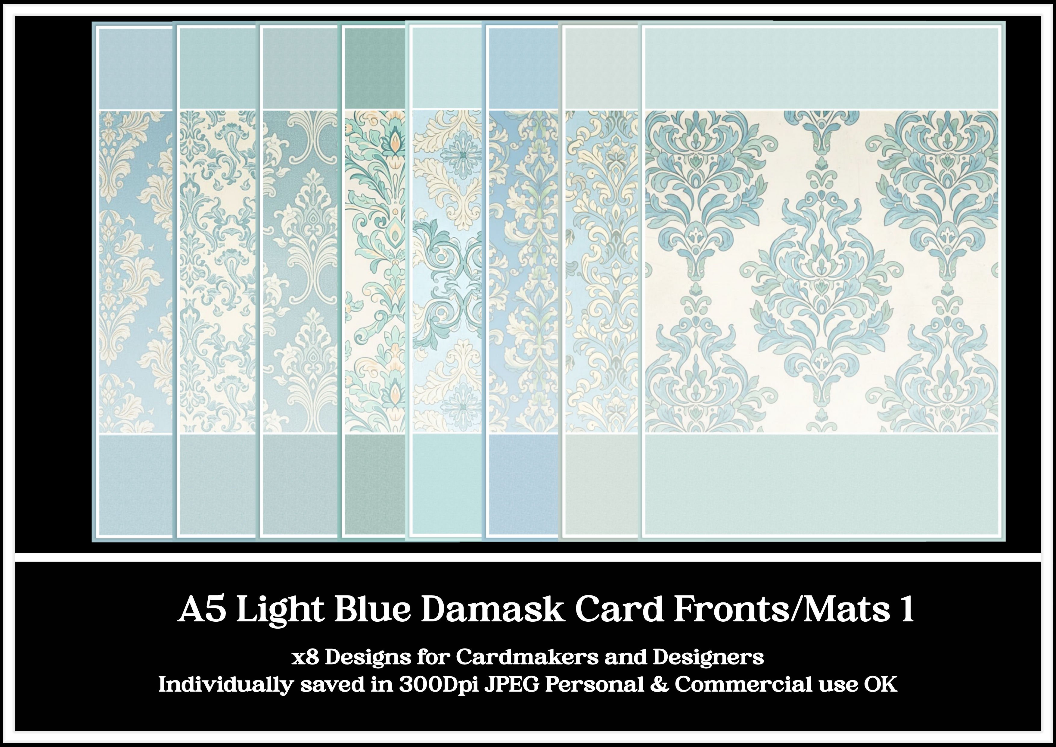 A5 Light Blue Damask Card Fronts / Mats 1 - Payhip