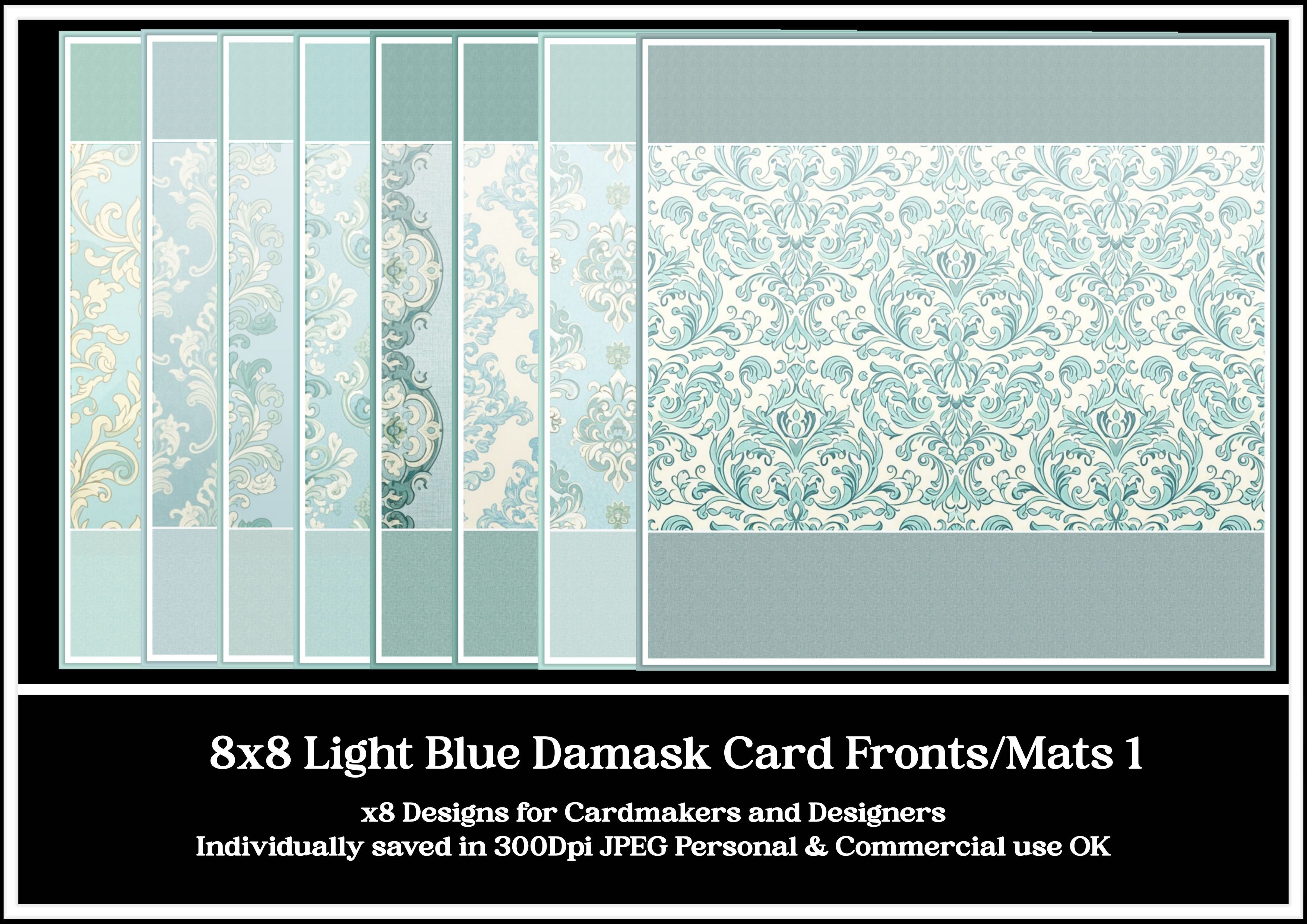 8x8 Light Blue Damask Card Fronts / Mats 1 - Payhip
