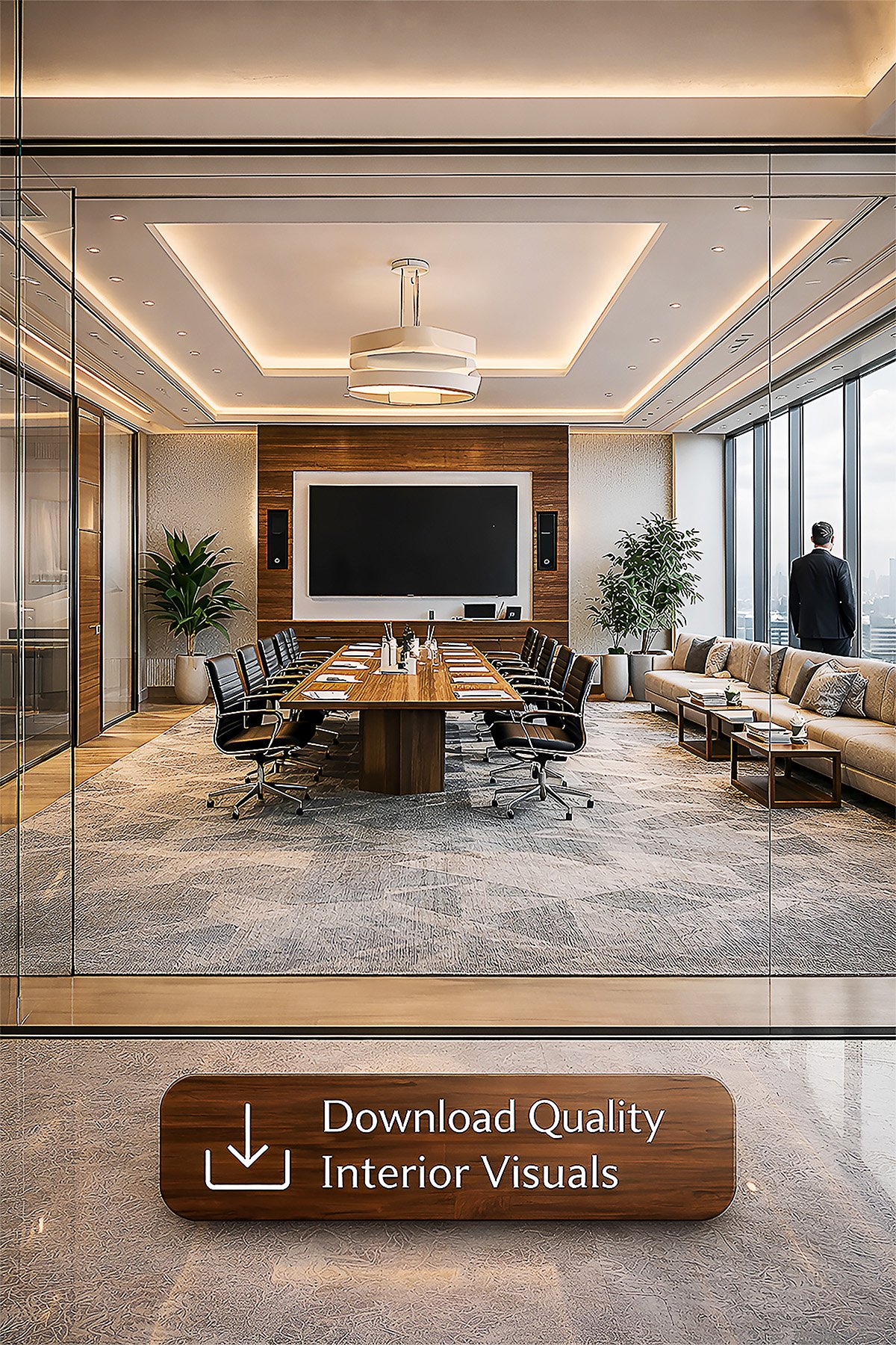 luxury office lounge, executive lounge interior, skyline office design, modern corporate interior, panoramic glass office, marble floor office, leather sofa office, high end workspace, architectural visualization, 8k interior render