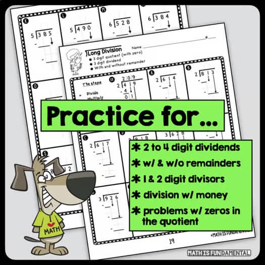 Scaffolded Long Division Practice Pages - a unit of differentiated worksheets