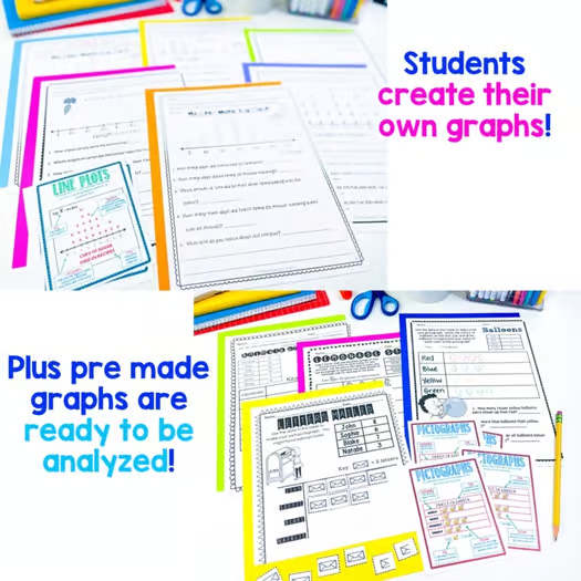 Graphing Worksheets: Bar Graphs Picture Graphs Line Plots Math Anchor Charts