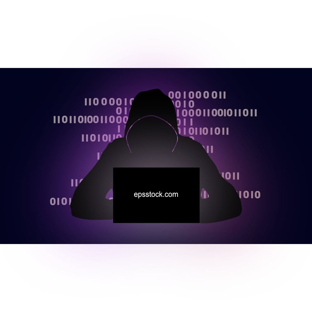 A hacker's silhouette appears against a backdrop of Matrix-style binary code