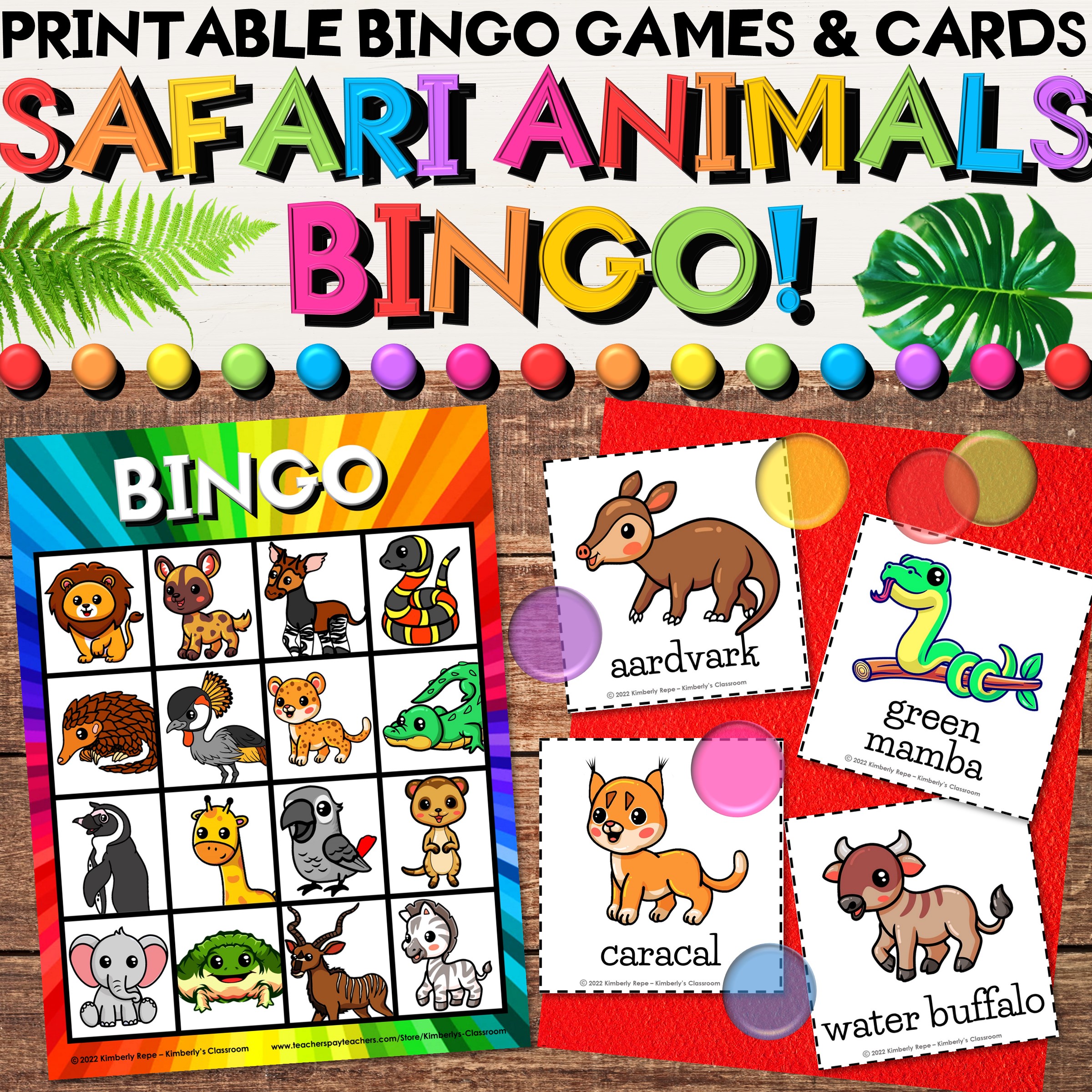 Safari Bingo Games - Zoo & African Animals Vocabulary Summer Activities ...