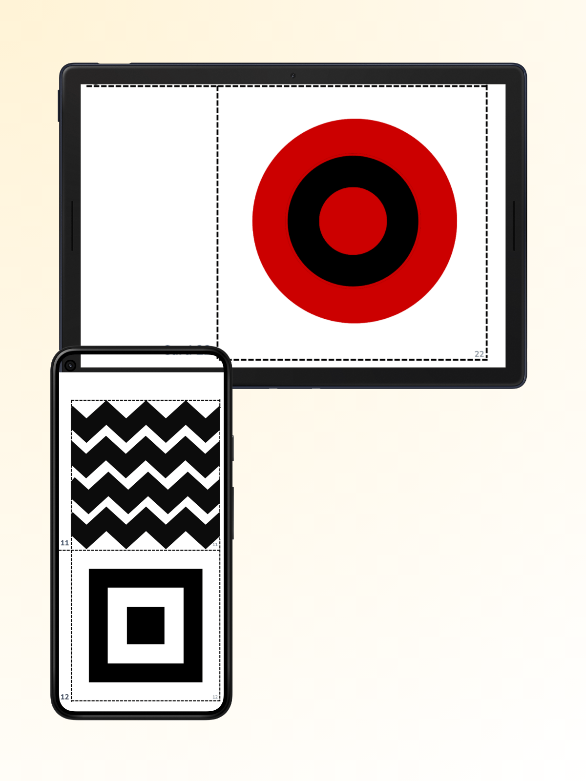 High contrast flashcards displayed on tablet and phone - printable PDF