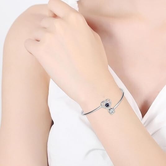 Custom heart projection bracelet with hidden photo inside charm