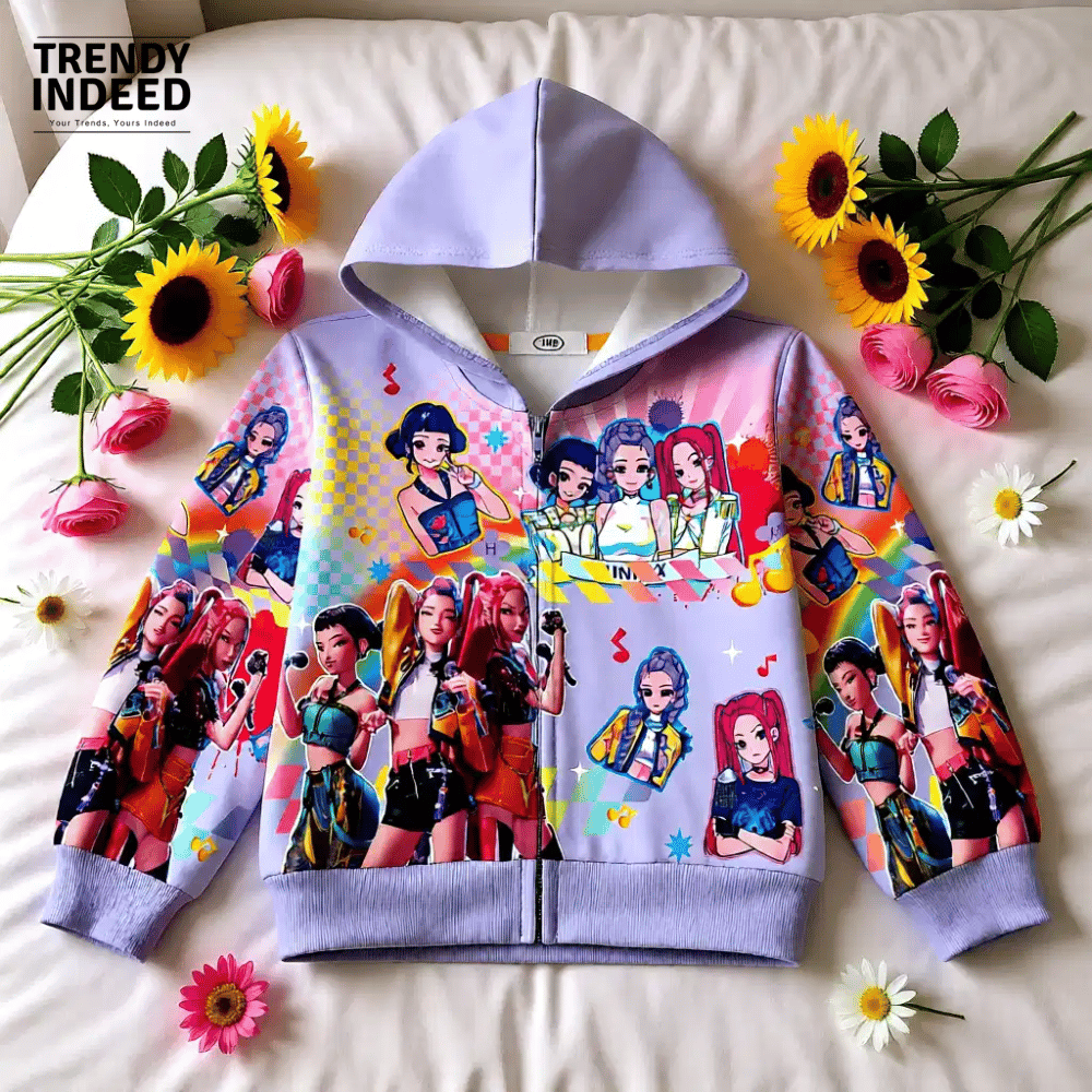 Trendy purple kids hoodie with fun graphic print