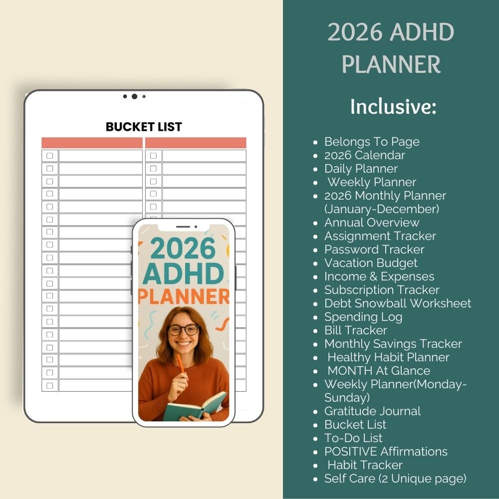 82-page ADHD planner digital download US Letter size