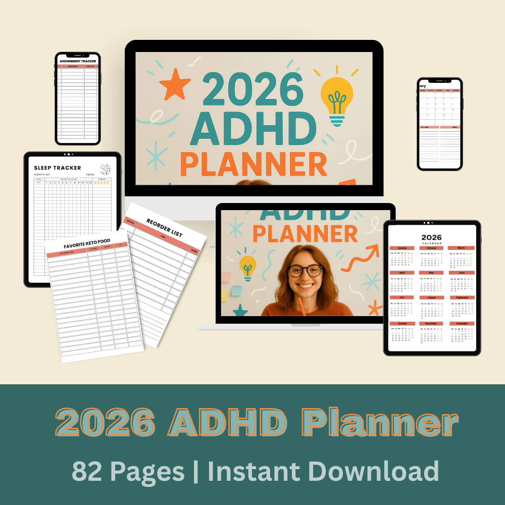 2026 ADHD planner printable 82 pages daily weekly monthly PDF PNG JPG