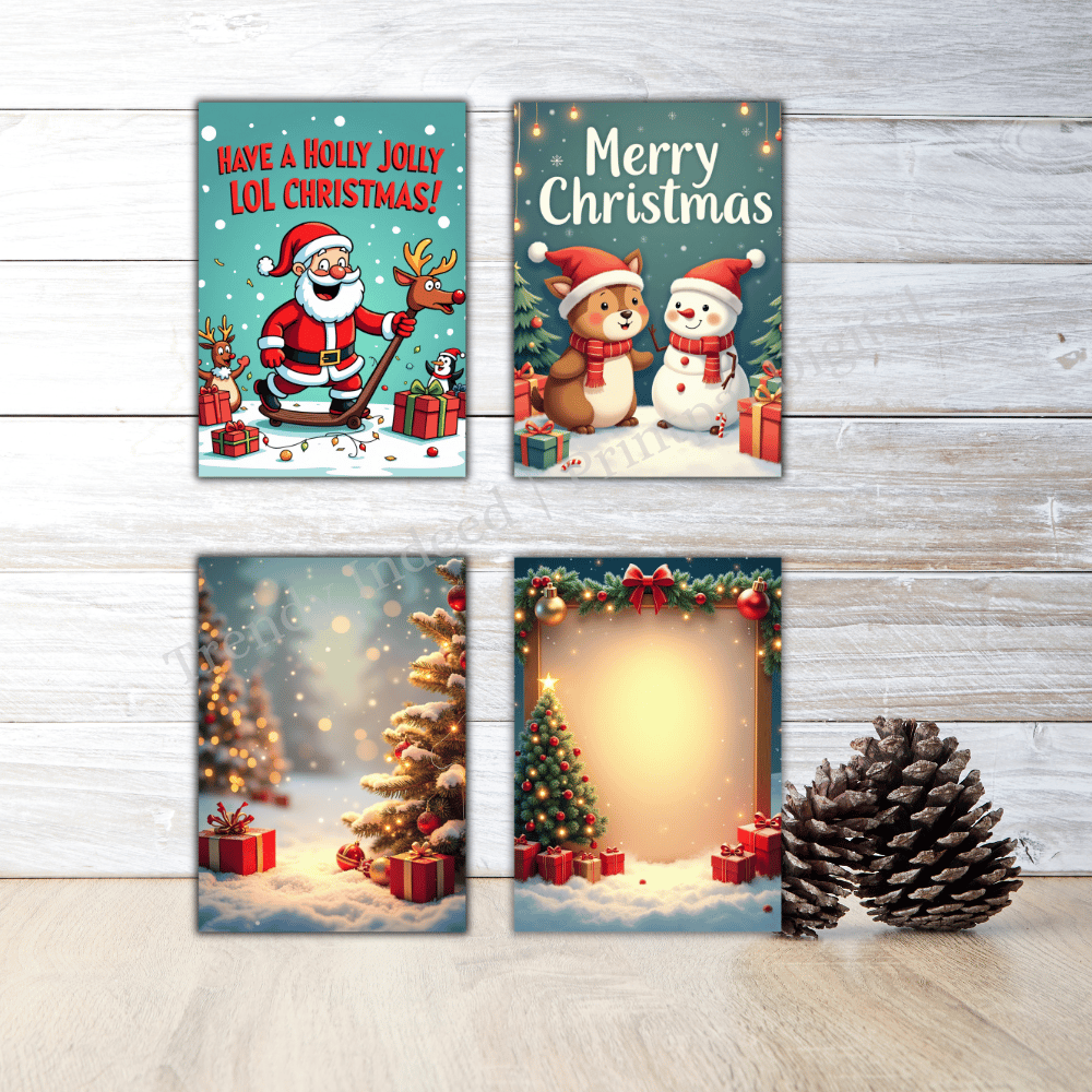 Printable holiday cards bundle with classic Christmas themes