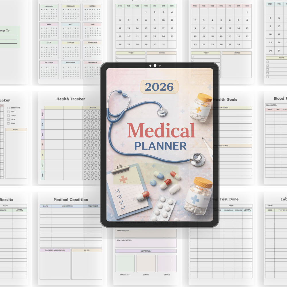 2026 health organizer printable instant download PDF