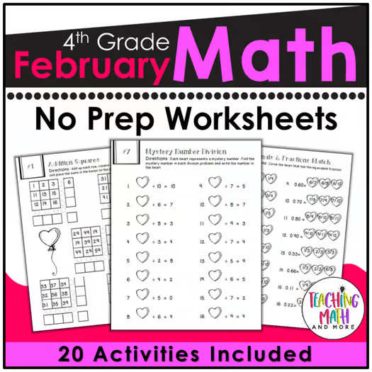 February Math Worksheets 4th Grade