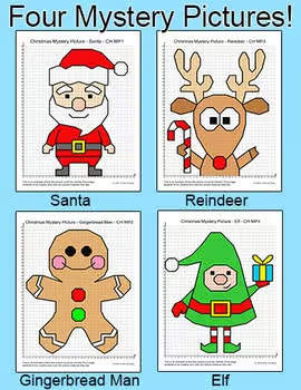 Christmas Math Coordinate Graphing Pictures - Santa, Elf, Gingerbread Man
