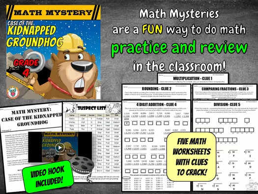4th Grade Groundhog Day Math Mystery Activity - Printable & Digital Worksheets
