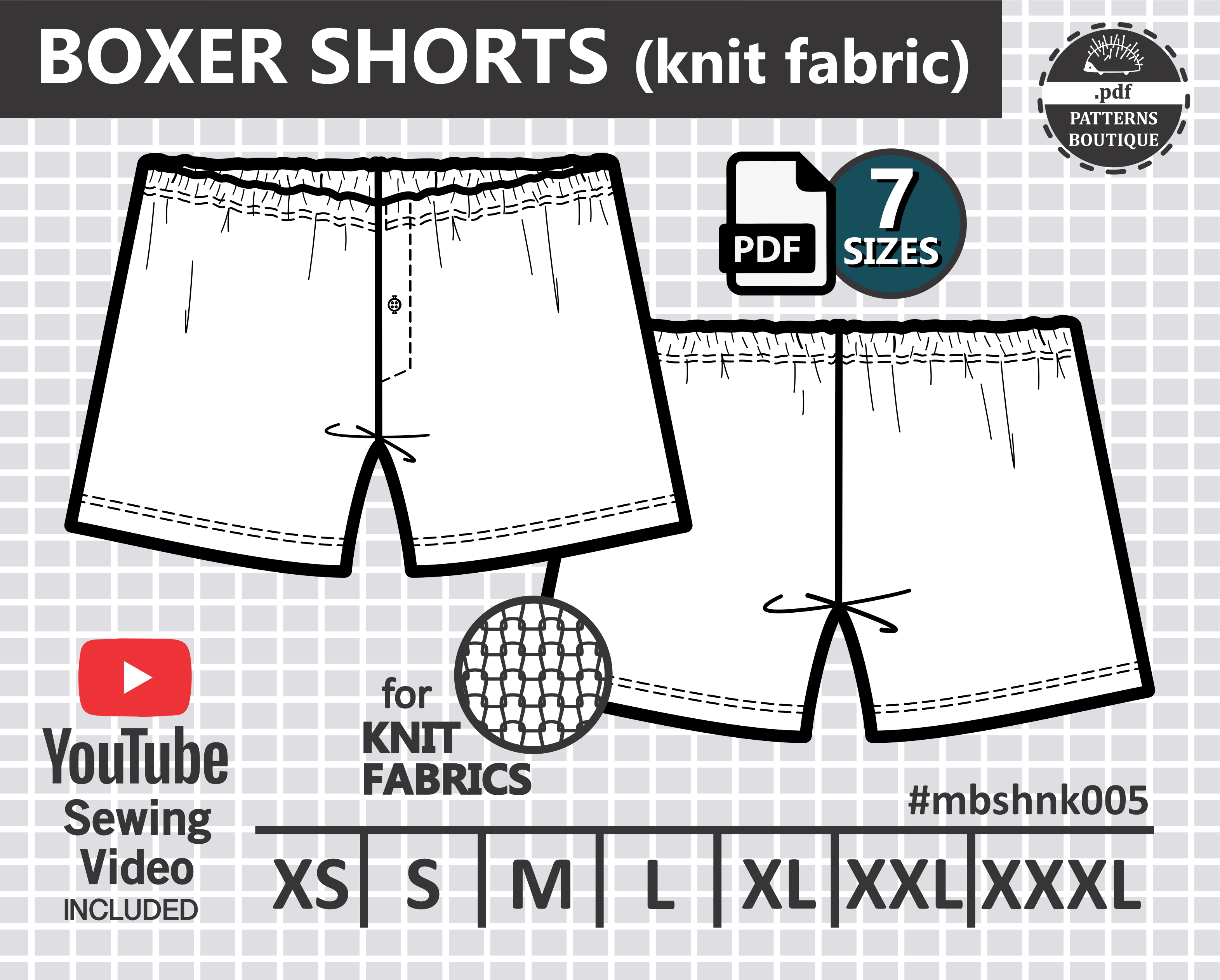Boxing Trunks Pattern BOXER SHORTS for men (knit fabric) / PDF Sewing Pattern & Youtube Video ...