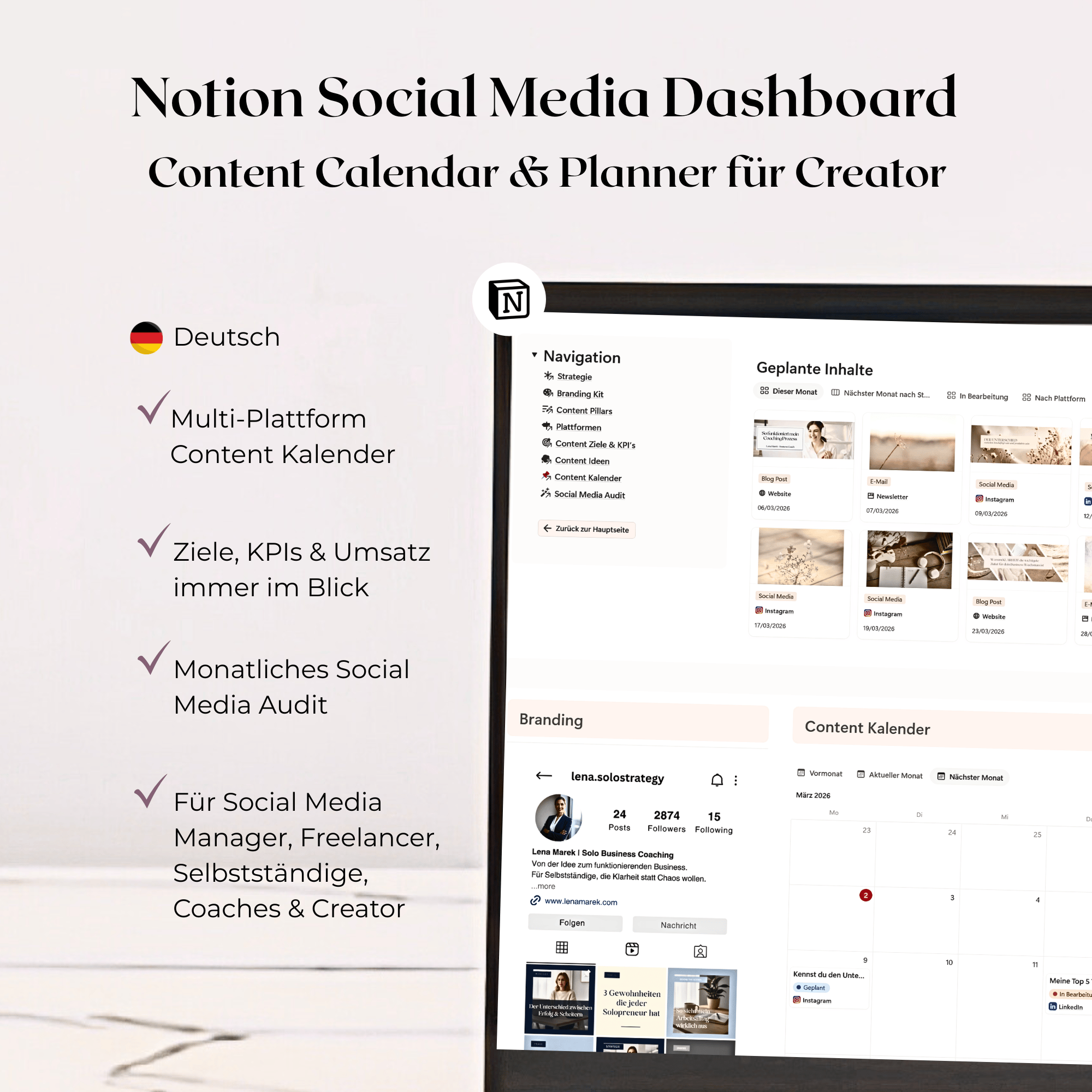 Notion Social Media Content Calendar Dashboard | Content Creator ...