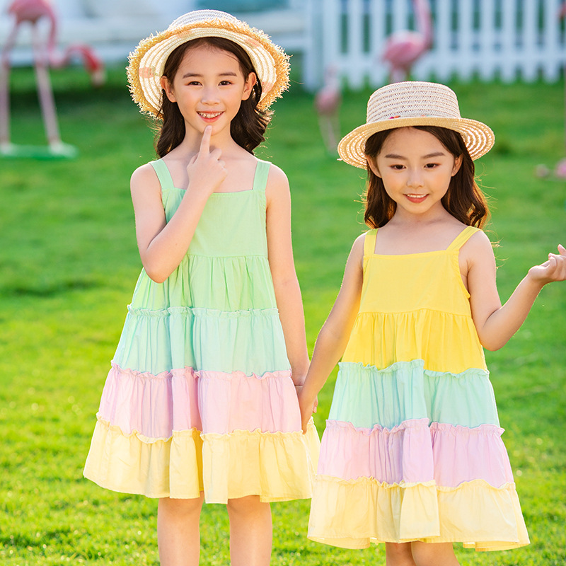 Colorful rainbow cotton dress for girls summer outfit