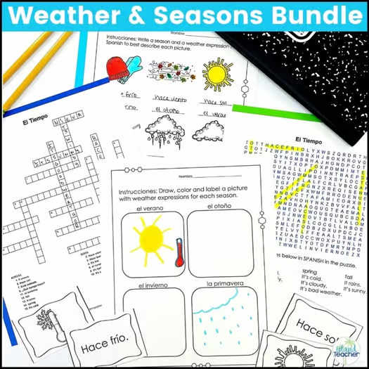 Spanish Weather Worksheets Games Quiz PowerPoint Vocabulary Lesson BUNDLE