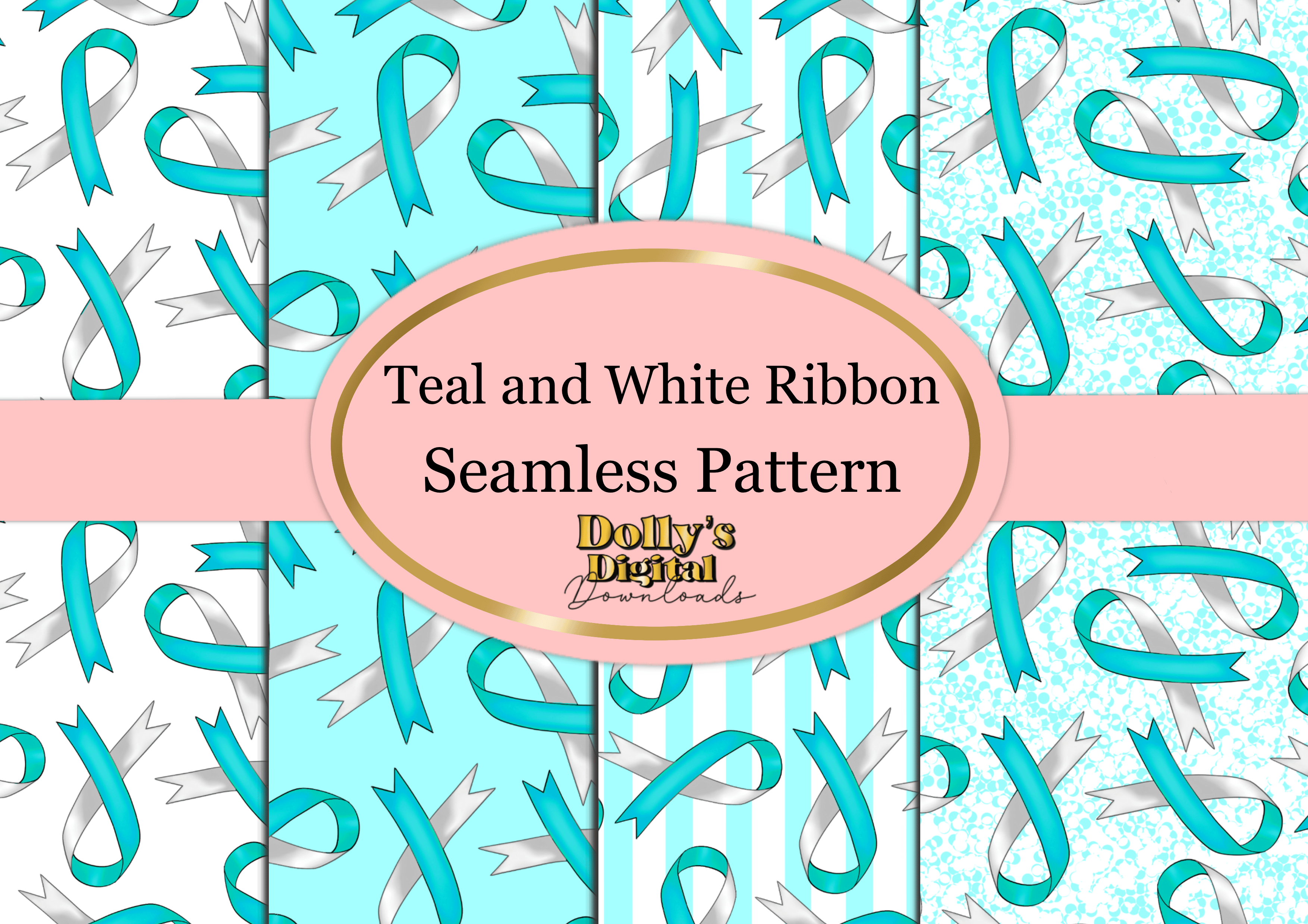 Teal and White Ribbon Seamless Patterns - Payhip
