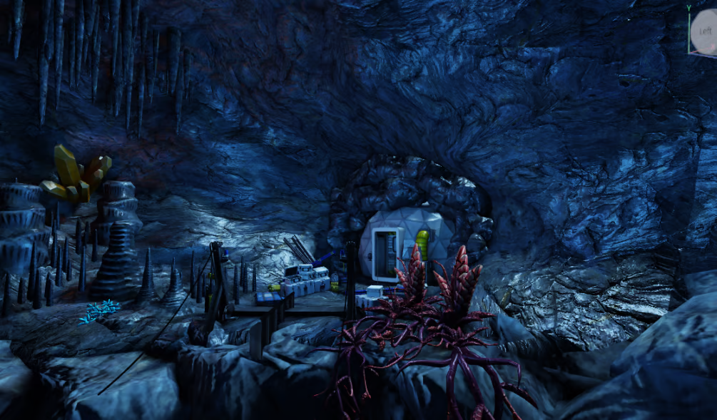 Roblox alien cave with glowing blue crystals