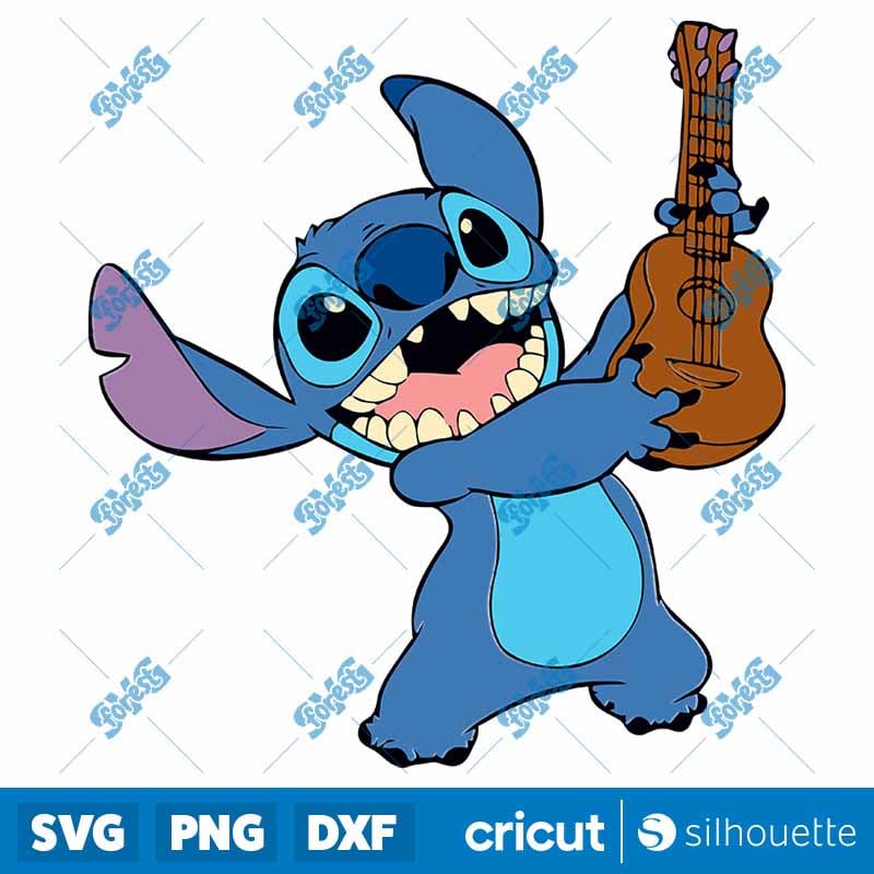 Lilo and Stitch Playing Guitar SVG - Layered Cut Files for Cricut