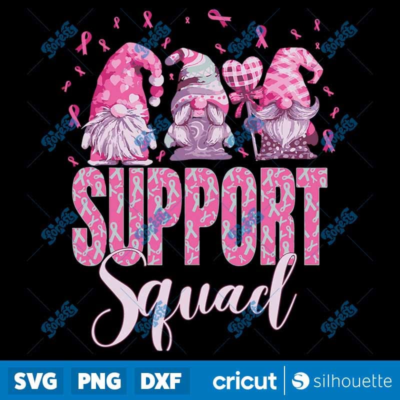 Funny Gnomies Breast Cancer Support Squad SVG - Awareness Digital Cut File