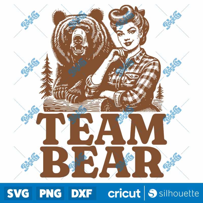 Team Bear SVG - Vintage Pin Up Woman Retro Digital Design for Shirts
