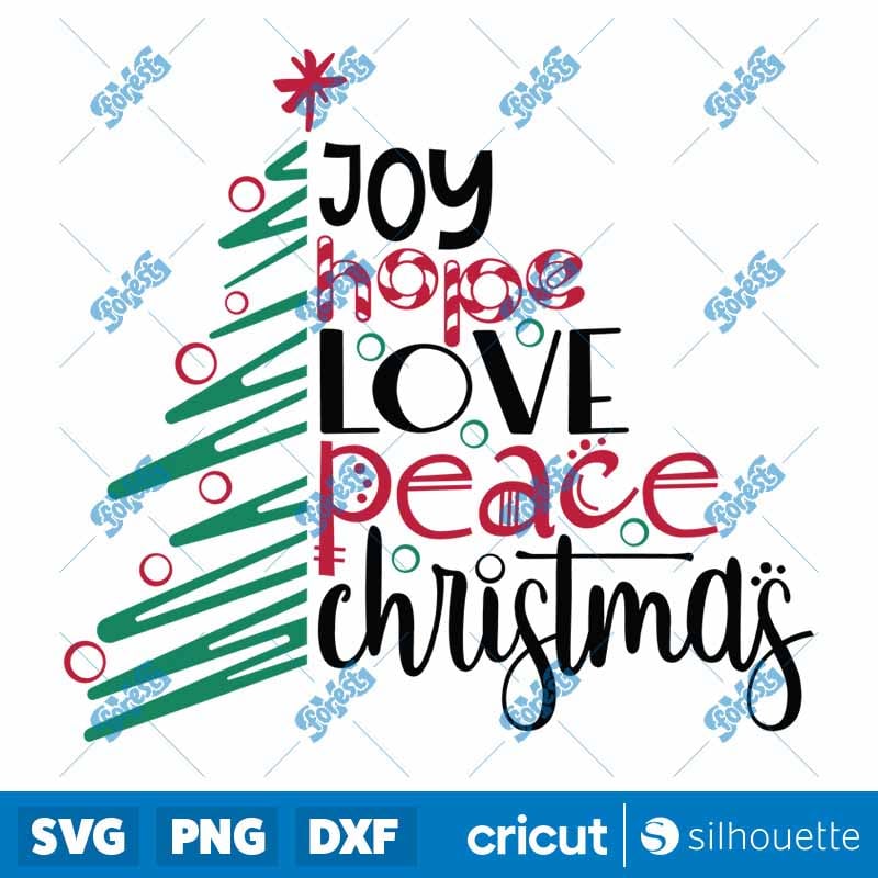 Joy Hope Love Peace Christmas SVG - Retro Holiday Shirt Cut File