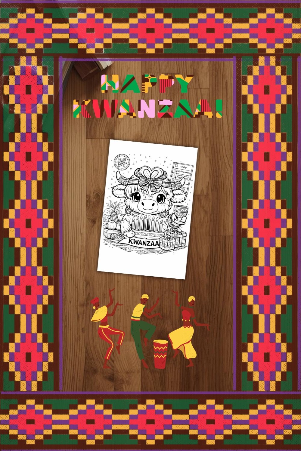 Kwanzaa coloring page Kwanzaa printable African American holiday Highland cow coloring page Holiday coloring sheet December activity for kids Cultural learning printable Winter coloring page Kids holiday activity Bella Moo coloring page