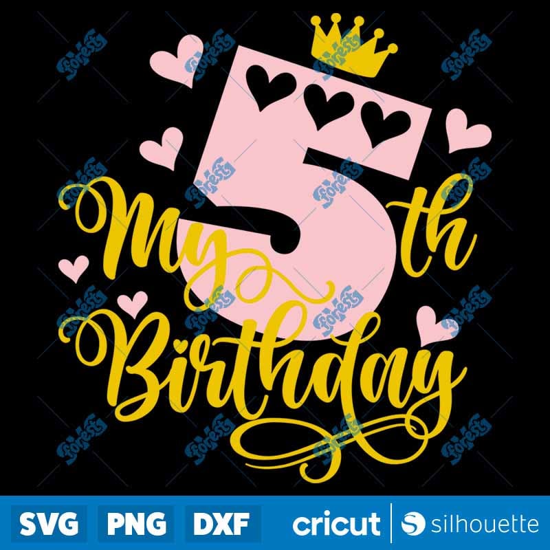 5th Birthday Girl SVG | Five Years Old Silhouette Cut File for Cricut