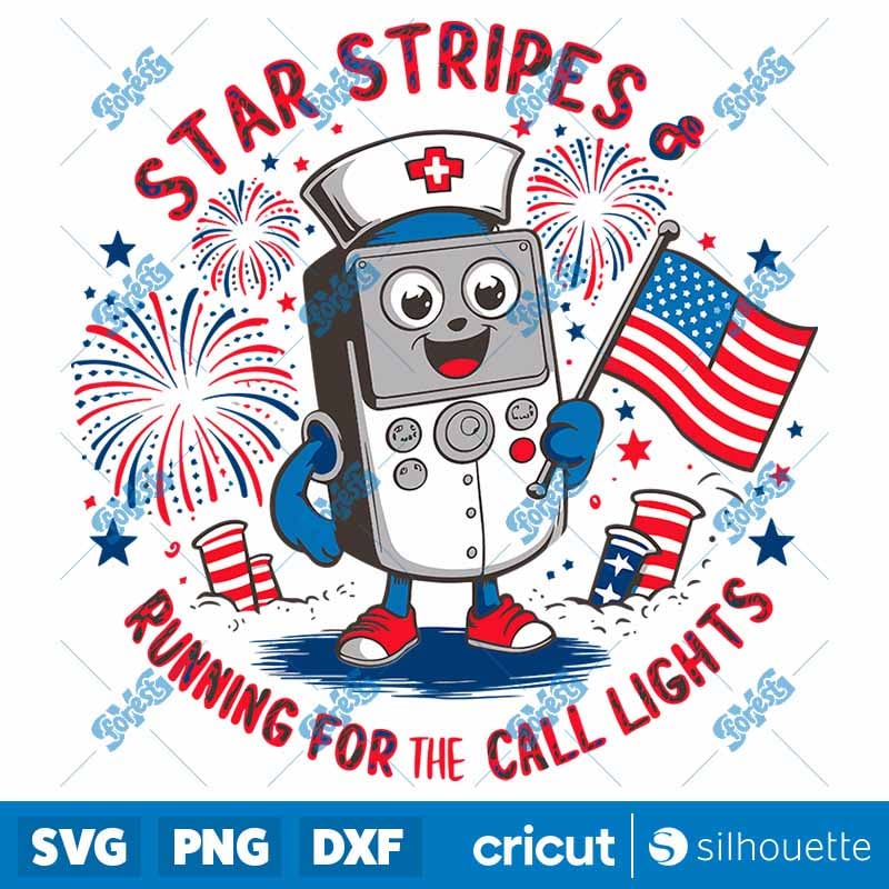 Nurse Remote Stars Stripes Running for Call Lights SVG - Fourth of July