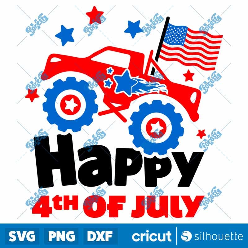 4th of July Monster Truck SVG - American Flag Patriotic Digital Cut File