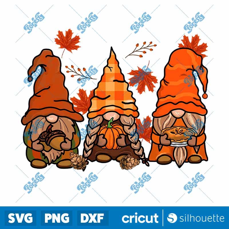 3 Fall Gnomes PNG - Autumn Sublimation Design for T-Shirts and Mugs
