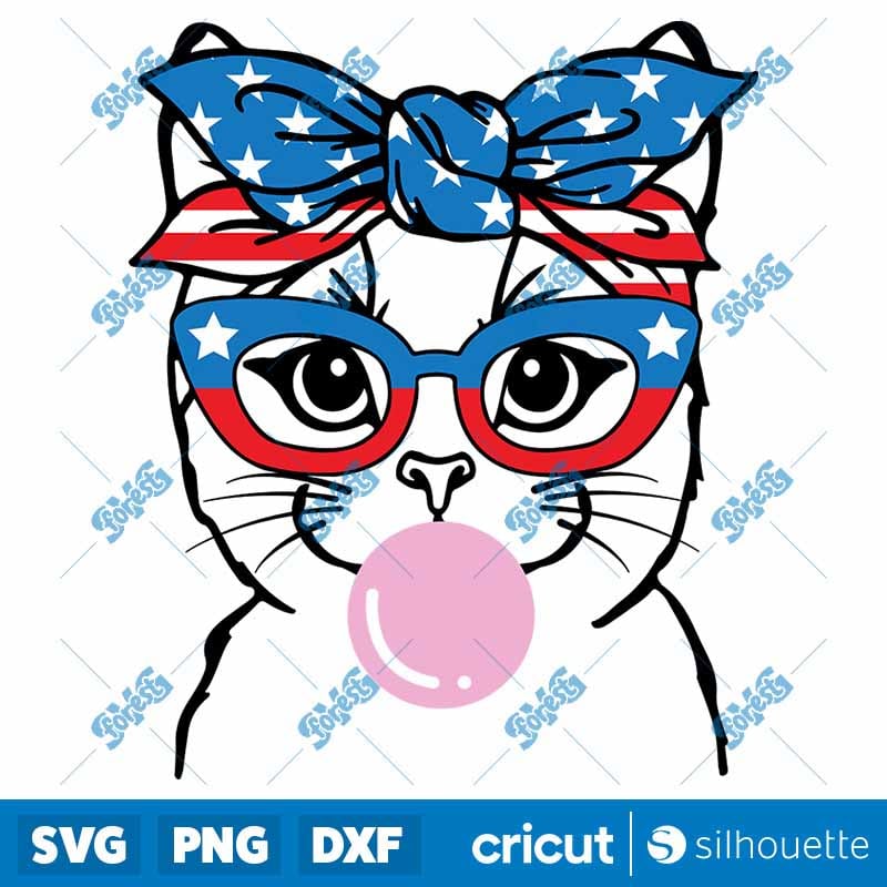 Patriotic Cat SVG - 4th of July Cat with Bandana & Sunglasses Cut File