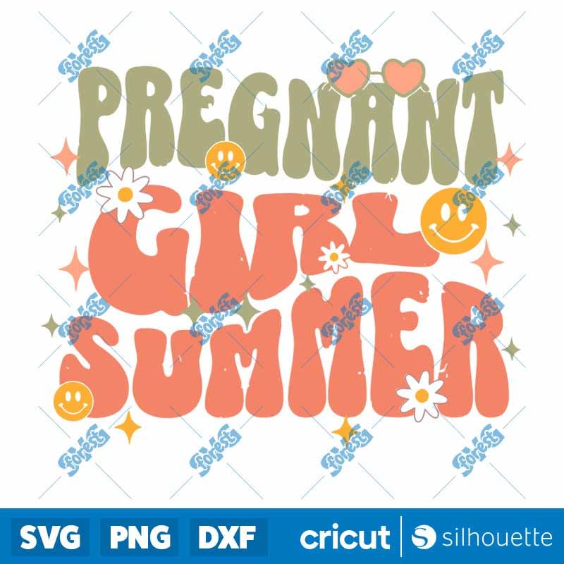 Pregnant Girl Summer SVG - Retro Pregnancy Announcement Digital Cut File