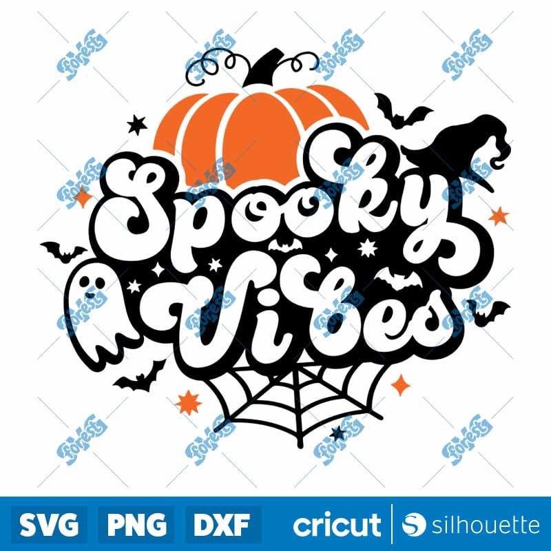 Spooky Vibes SVG - Retro Trendy Witchy Halloween Shirt Design - Funny Fall Cut File