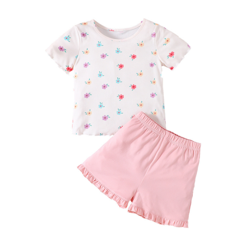 Cute girls floral print casual summer clothing set