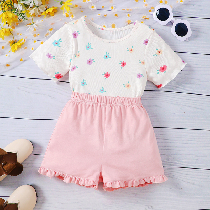 Girls summer floral T-shirt and shorts matching set