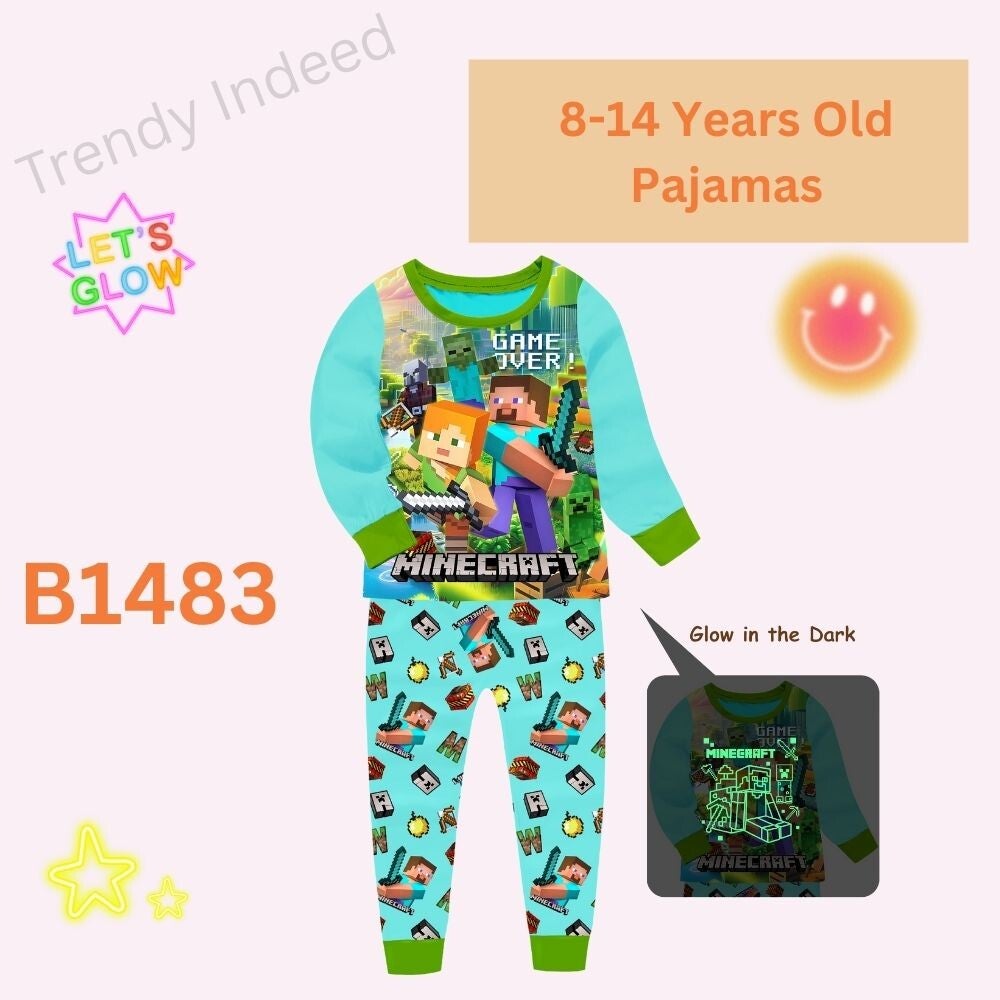 Glow in the dark children pajamas cartoon game style night suit
