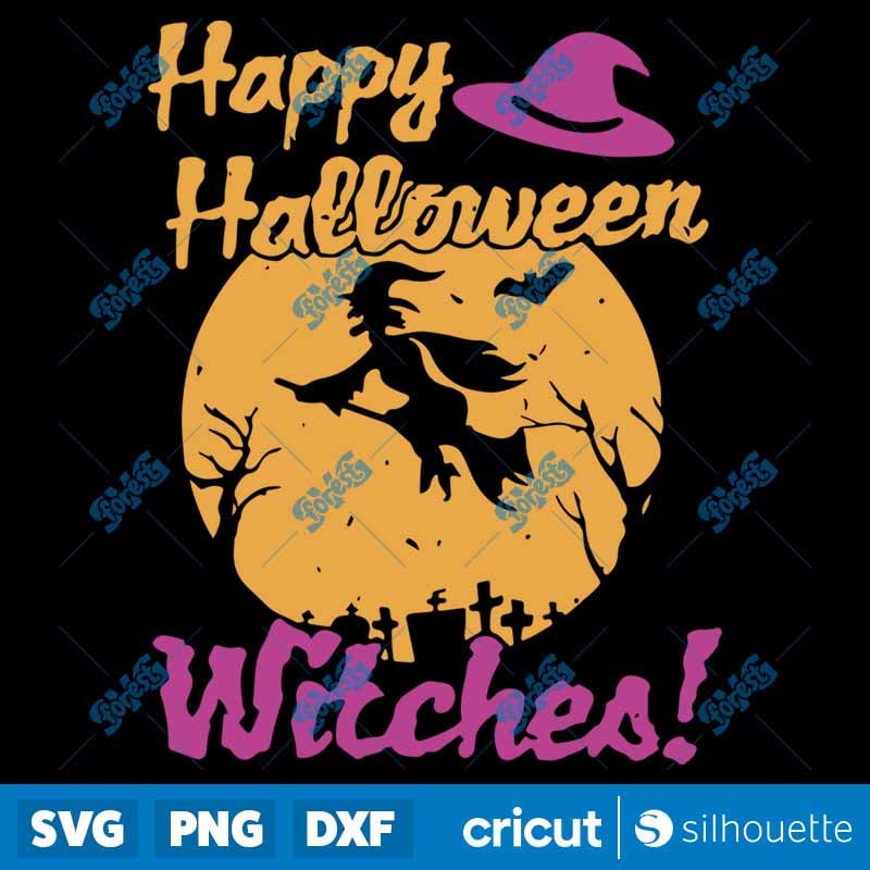 Happy Halloween Witches SVG - Spooky Witch Silhouette Cut File for Cricut