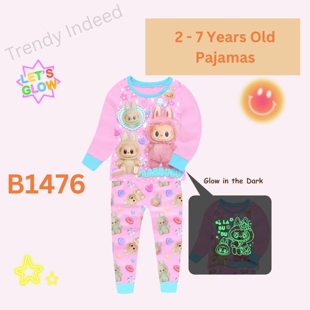 Cartoon inspired glow pajamas set for toddlers and young kids